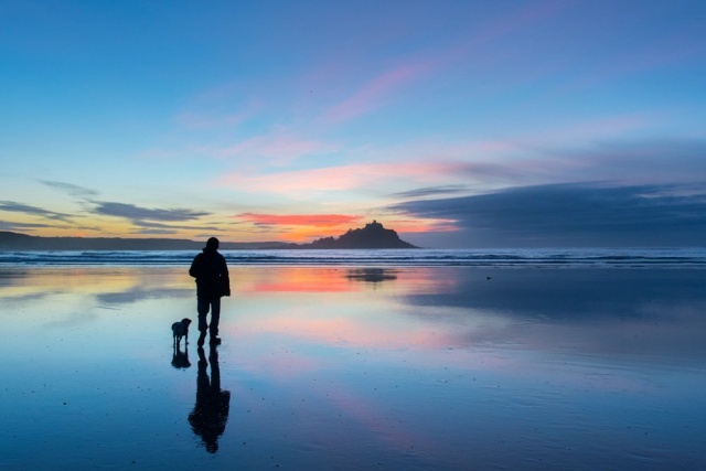 Beautiful sunrise on the beach at Longrock, Cornwall.